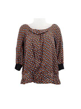 SEE By CHLOE 100% Silk Blouse Top Women's Size 4 Multicolor Pleated Geometric